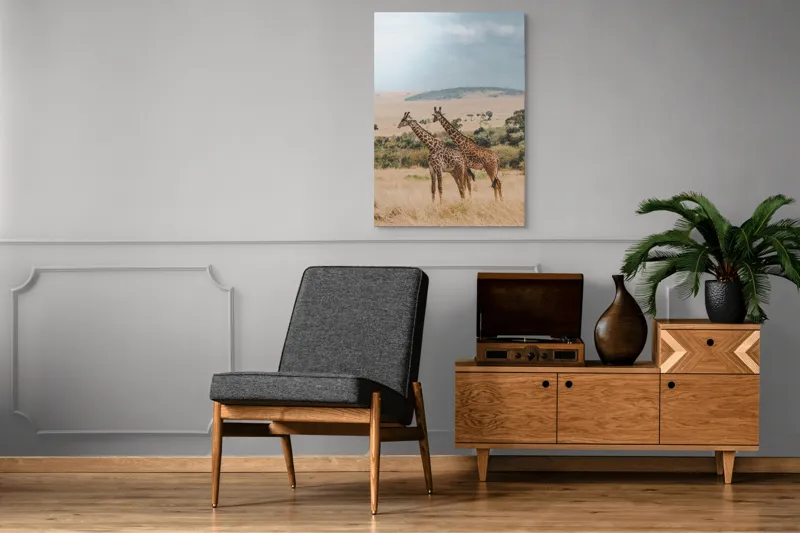 Tablou Canvas, "Grațioasele girafe în savană africană", Giraffe, Savannah, Majestic, Tall, Horizon, Wilderness, Nature, Graceful, 70 x 100 cm – poza 6