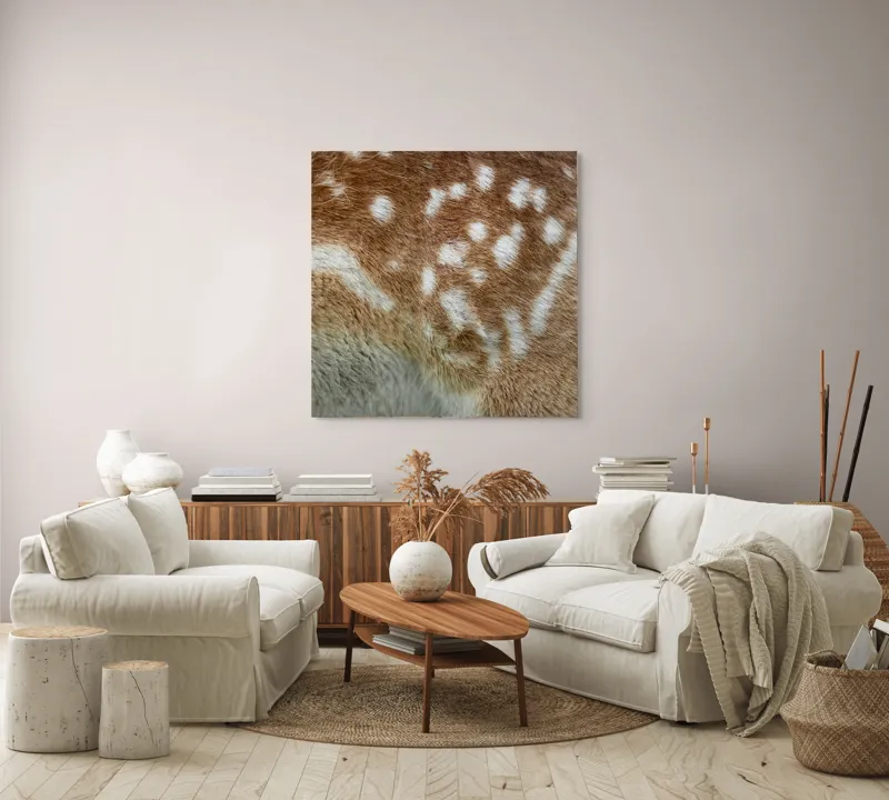 Tablou Canvas, "Blana de cerb în detaliu fascinant", Maro, Alb, Textură, Blană, Pată, Moale, Natură, Detaliu, 100 x 100 cm – poza 3