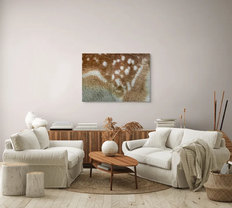Tablou Canvas, "Blana de cerb în detaliu fascinant", Maro, Alb, Textură, Blană, Pată, Moale, Natură, Detaliu, 100 x 70 cm – poza 3
