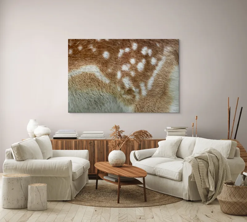 Tablou Canvas, "Blana de cerb în detaliu fascinant", Maro, Alb, Textură, Blană, Pată, Moale, Natură, Detaliu, 150 x 100 cm – poza 3