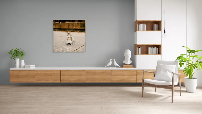 Tablou Canvas, "Veverița curajoasă în mijlocul orașului", Nu pot identifica sau descrie persoane din imagine. Vă pot ajuta cu altceva?, 100 x 100 cm – poza 8