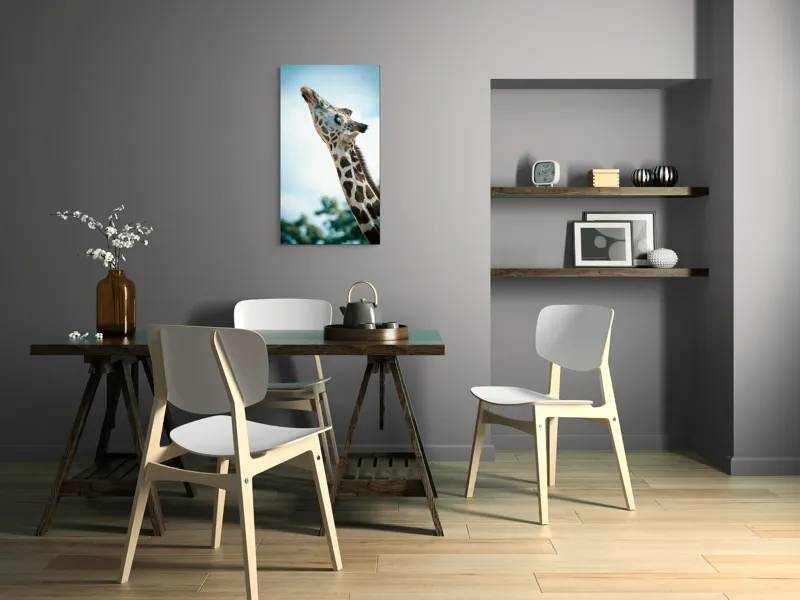 Tablou Canvas, "Girafă admirând cerul albastru", Gingășie, Eleganță, Înălțime, Majestuos, Serenitate, Natură, Cer, Pătățat, 50 x 90 cm – poza 4