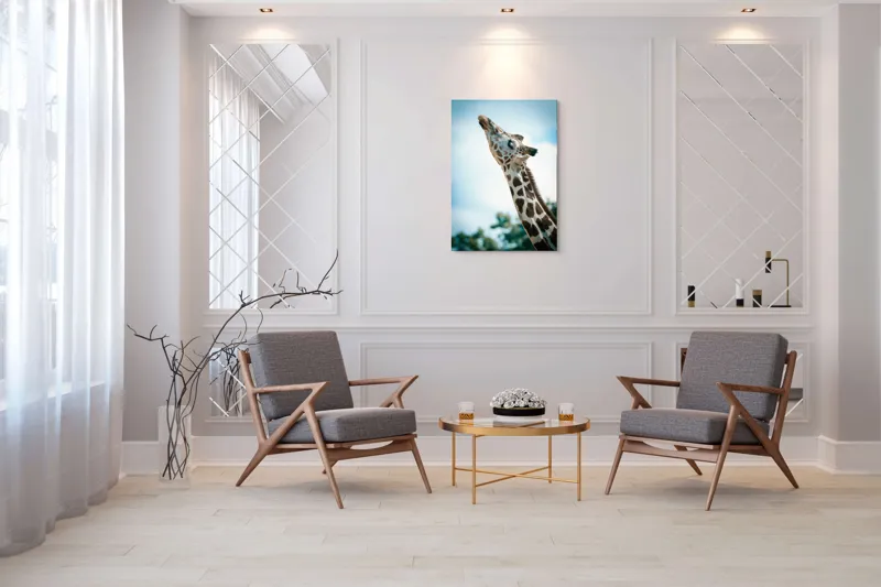 Tablou Canvas, "Girafă admirând cerul albastru", Gingășie, Eleganță, Înălțime, Majestuos, Serenitate, Natură, Cer, Pătățat, 70 x 100 cm – poza 8