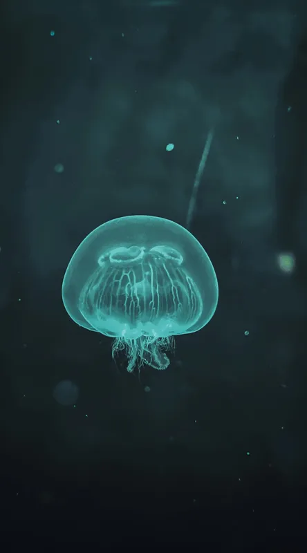 Tablou Canvas, "Meduză plutind în ocean întunecat", Mister, Luminiscență, Profunzime, Delicatețe, Fluiditate, Misterios, Etereal, Subacvatic, Calm, Frumusețe, Transparență, Singurătate, 50 x 90 cm – poza 2