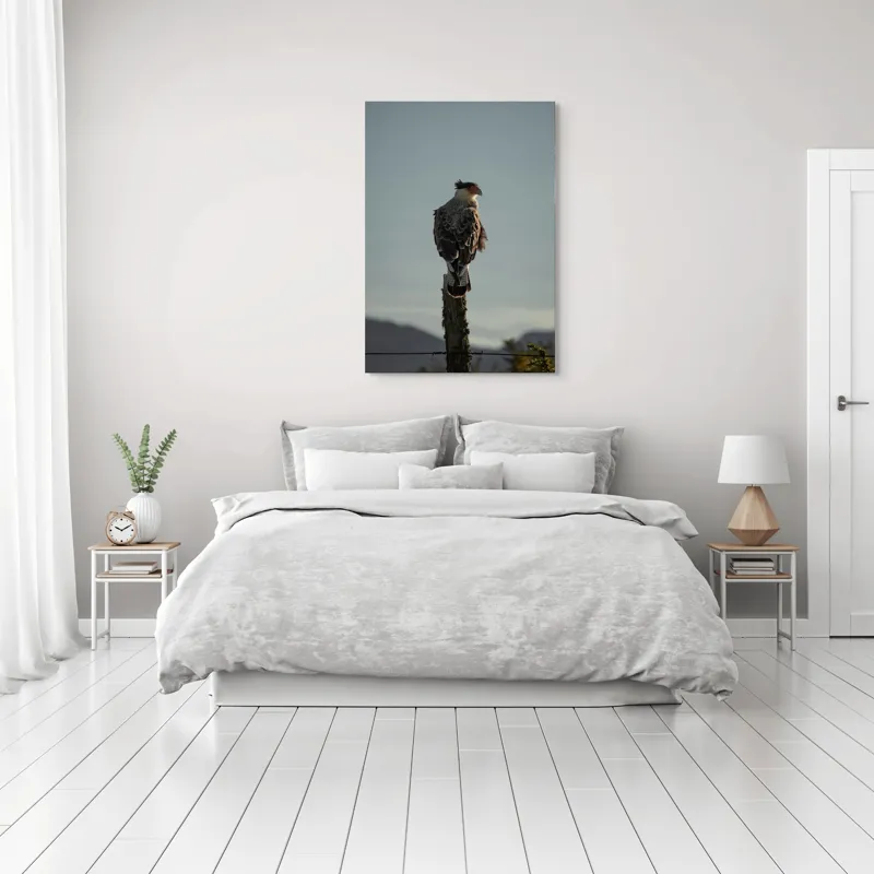 Tablou Canvas, "Cerectarul solitar pe stâlp înalt", Vultur, Stingher, Stâlp, Cer, Peisaj, Liniște, Aripi, 70 x 100 cm – poza 3