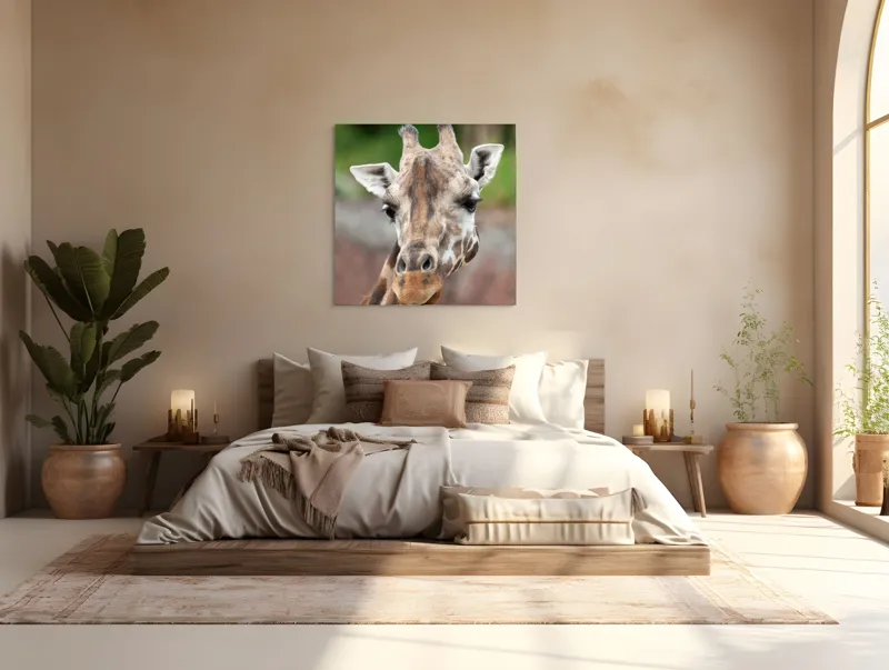 Tablou Canvas, "Întâlnire cu grațioasa girafă africană", Gât, Pete, Urechi, Blândețe, Privire, Animal, Înalțime, Natură, 100 x 100 cm – poza 4