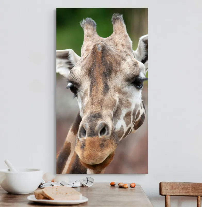Tablou Canvas, "Întâlnire cu grațioasa girafă africană", Gât, Pete, Urechi, Blândețe, Privire, Animal, Înalțime, Natură, 50 x 90 cm – poza 3