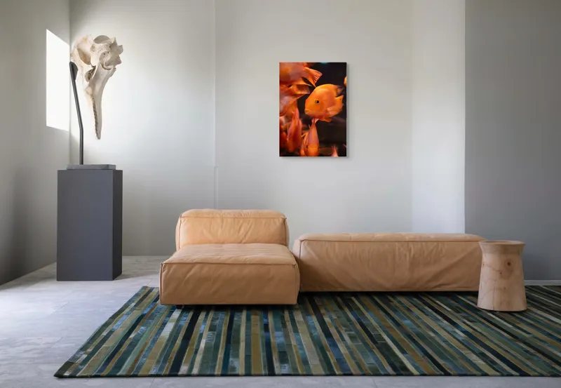 Tablou Canvas, "Dansul peștilor portocalii în apă", Portocaliu, Pește, Apă, Înot, Reflexie, Solzi, Aripioare, 50 x 70 cm – poza 7