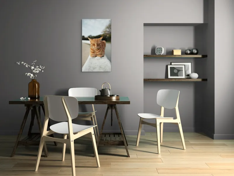 Tablou Canvas, "Pisica adormită pe balustradă albă", Pisică, Portocalie, Somnoroasă, Relaxată, Blândă, Odihnitoare, Zâmbitoare, Liniștitoare, Drăgălașă, Calmă, 50 x 90 cm – poza 4