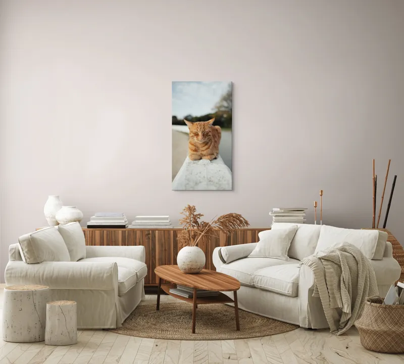 Tablou Canvas, "Pisica adormită pe balustradă albă", Pisică, Portocalie, Somnoroasă, Relaxată, Blândă, Odihnitoare, Zâmbitoare, Liniștitoare, Drăgălașă, Calmă, 50 x 90 cm – poza 7
