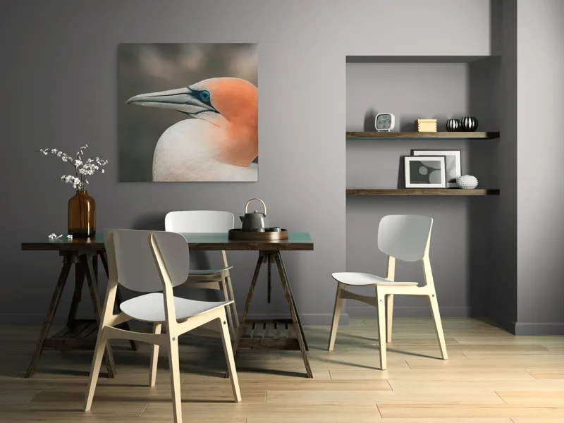 Tablou Canvas, "Pasărea cu cap portocaliu luminos", Păsare, Albastru, Cioc, Pene, Ochi, Portocaliu, Profil, 100 x 100 cm – poza 6