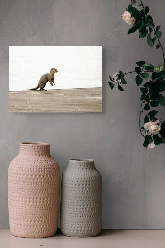 Tablou Canvas, "Vidra curioasă pe pontonul pustiu", Otter, Curious, Standing, Dock, Water, 54 x 39 cm – poza 8