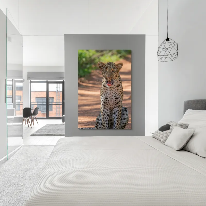 Tablou Canvas, "Leopard odihnindu-se pe potecă însorită", Leopard, Pistrui, Eleganță, Natură, Prădător, Adăpost, Blană, Putere, 100 x 150 cm – poza 5