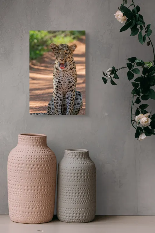 Tablou Canvas, "Leopard odihnindu-se pe potecă însorită", Leopard, Pistrui, Eleganță, Natură, Prădător, Adăpost, Blană, Putere, 26 x 39 cm – poza 6