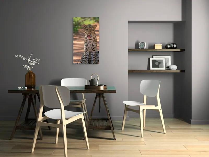 Tablou Canvas, "Leopard odihnindu-se pe potecă însorită", Leopard, Pistrui, Eleganță, Natură, Prădător, Adăpost, Blană, Putere, 50 x 90 cm – poza 4