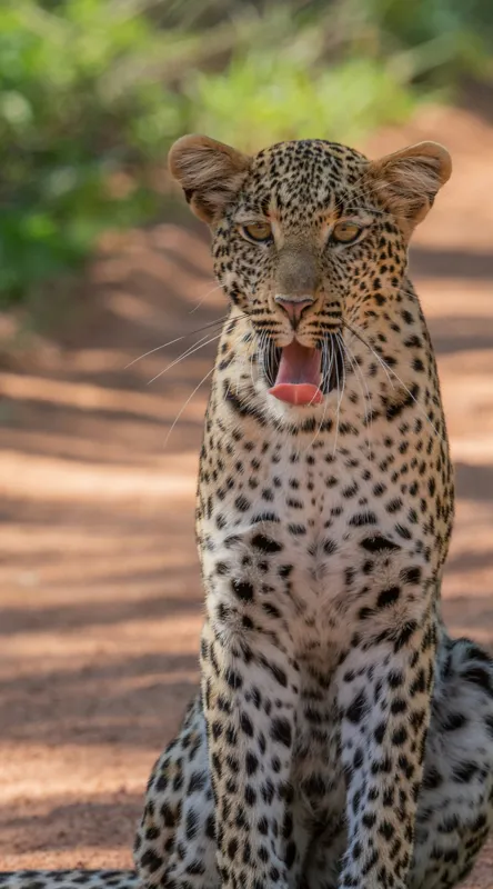 Tablou Canvas, "Leopard odihnindu-se pe potecă însorită", Leopard, Pistrui, Eleganță, Natură, Prădător, Adăpost, Blană, Putere, 50 x 90 cm – poza 2