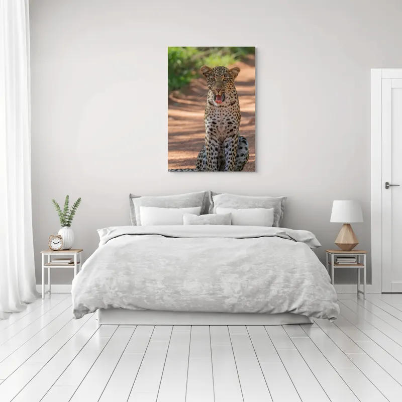 Tablou Canvas, "Leopard odihnindu-se pe potecă însorită", Leopard, Pistrui, Eleganță, Natură, Prădător, Adăpost, Blană, Putere, 70 x 100 cm – poza 3