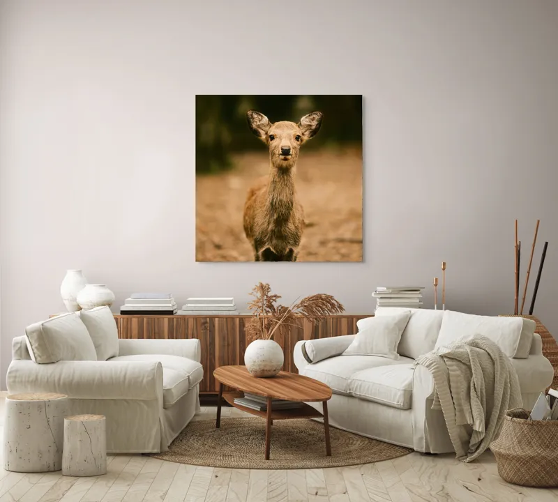 Tablou Canvas, "Pui de cerb în lumina pădurii", Nu cunosc cine este în imagine., 100 x 100 cm – poza 3