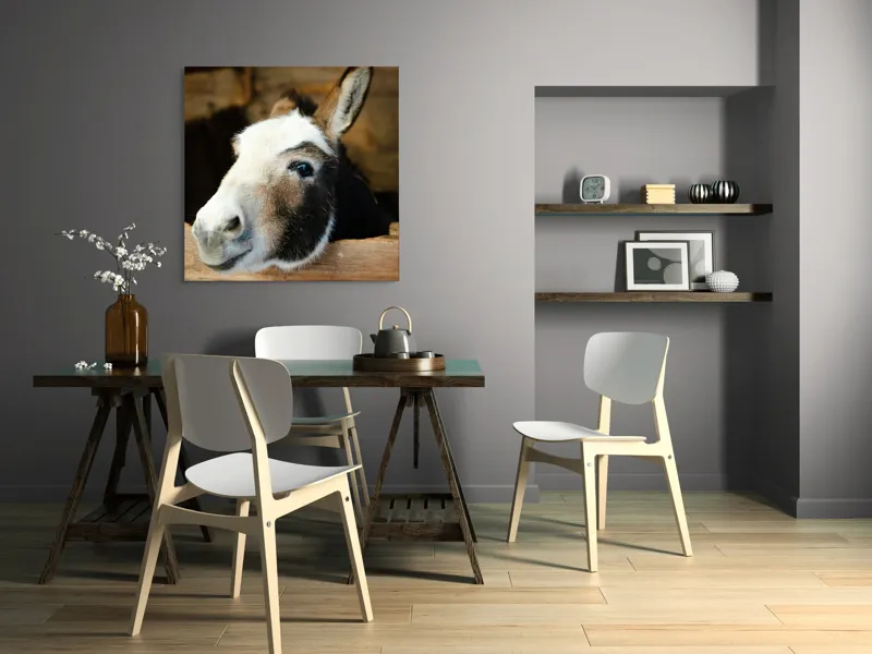 Tablou Canvas, "Măgărușul din grajdul liniștit", Nu știu cine este în imagine., 100 x 100 cm – poza 6