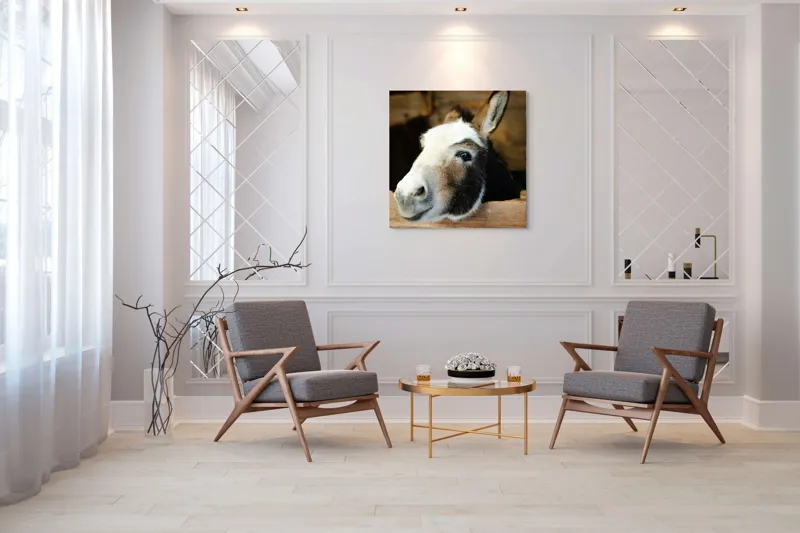 Tablou Canvas, "Măgărușul din grajdul liniștit", Nu știu cine este în imagine., 100 x 100 cm – poza 7