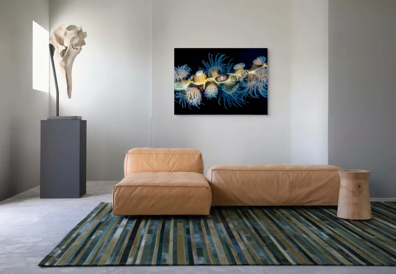Tablou Canvas, "Dansul exotic al coralilor subacvatici", Flori, Coral, Tentacule, Albastru, Marin, Complexitate, Frumusețe, Natură, Biodiversitate, Ocean., 100 x 70 cm – poza 7