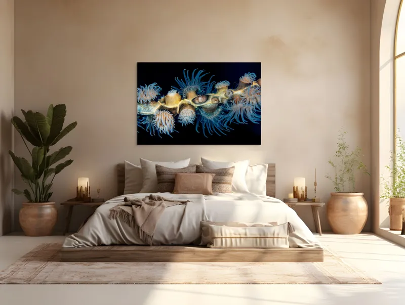 Tablou Canvas, "Dansul exotic al coralilor subacvatici", Flori, Coral, Tentacule, Albastru, Marin, Complexitate, Frumusețe, Natură, Biodiversitate, Ocean., 150 x 100 cm – poza 4