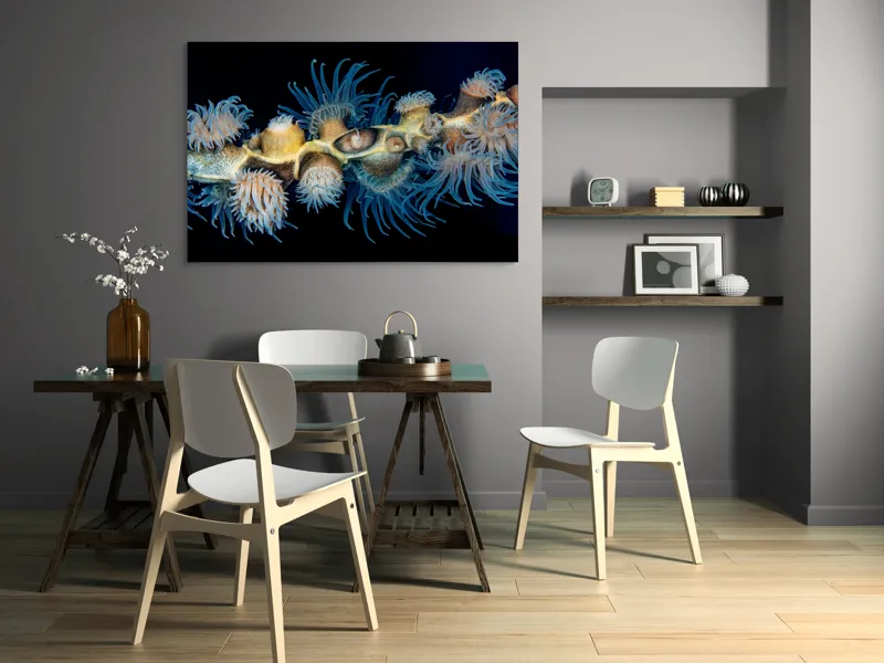 Tablou Canvas, "Dansul exotic al coralilor subacvatici", Flori, Coral, Tentacule, Albastru, Marin, Complexitate, Frumusețe, Natură, Biodiversitate, Ocean., 150 x 100 cm – poza 5