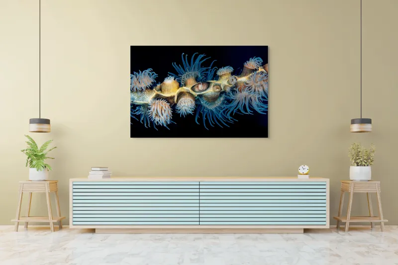 Tablou Canvas, "Dansul exotic al coralilor subacvatici", Flori, Coral, Tentacule, Albastru, Marin, Complexitate, Frumusețe, Natură, Biodiversitate, Ocean., 150 x 100 cm – poza 6