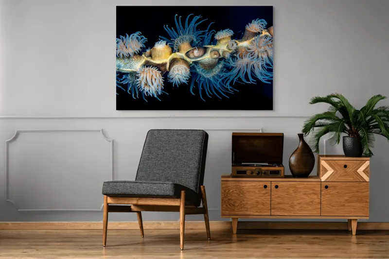 Tablou Canvas, "Dansul exotic al coralilor subacvatici", Flori, Coral, Tentacule, Albastru, Marin, Complexitate, Frumusețe, Natură, Biodiversitate, Ocean., 150 x 100 cm – poza 8
