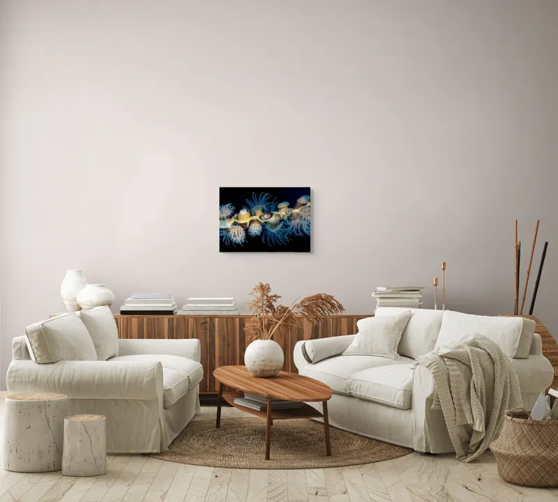 Tablou Canvas, "Dansul exotic al coralilor subacvatici", Flori, Coral, Tentacule, Albastru, Marin, Complexitate, Frumusețe, Natură, Biodiversitate, Ocean., 54 x 39 cm – poza 5