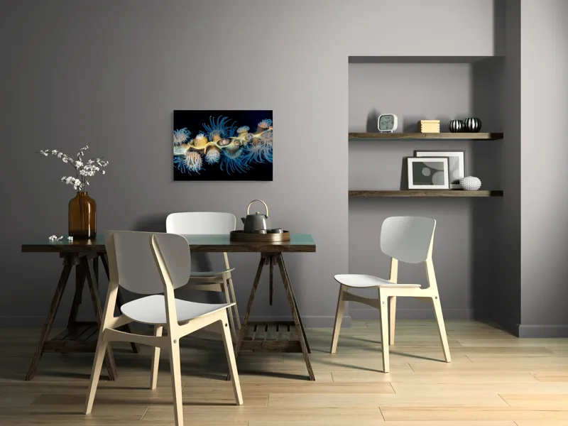 Tablou Canvas, "Dansul exotic al coralilor subacvatici", Flori, Coral, Tentacule, Albastru, Marin, Complexitate, Frumusețe, Natură, Biodiversitate, Ocean., 70 x 50 cm – poza 5