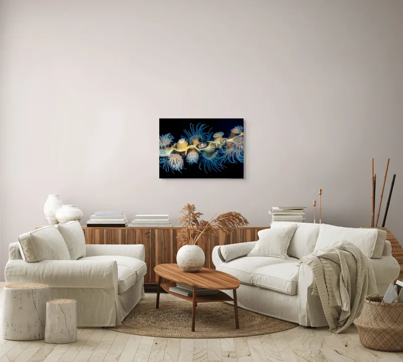Tablou Canvas, "Dansul exotic al coralilor subacvatici", Flori, Coral, Tentacule, Albastru, Marin, Complexitate, Frumusețe, Natură, Biodiversitate, Ocean., 70 x 50 cm – poza 6