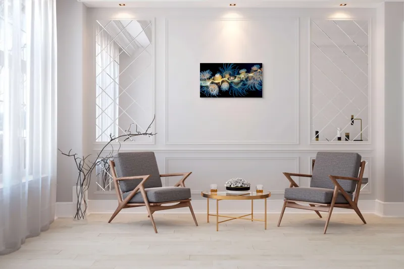 Tablou Canvas, "Dansul exotic al coralilor subacvatici", Flori, Coral, Tentacule, Albastru, Marin, Complexitate, Frumusețe, Natură, Biodiversitate, Ocean., 90 x 50 cm – poza 7
