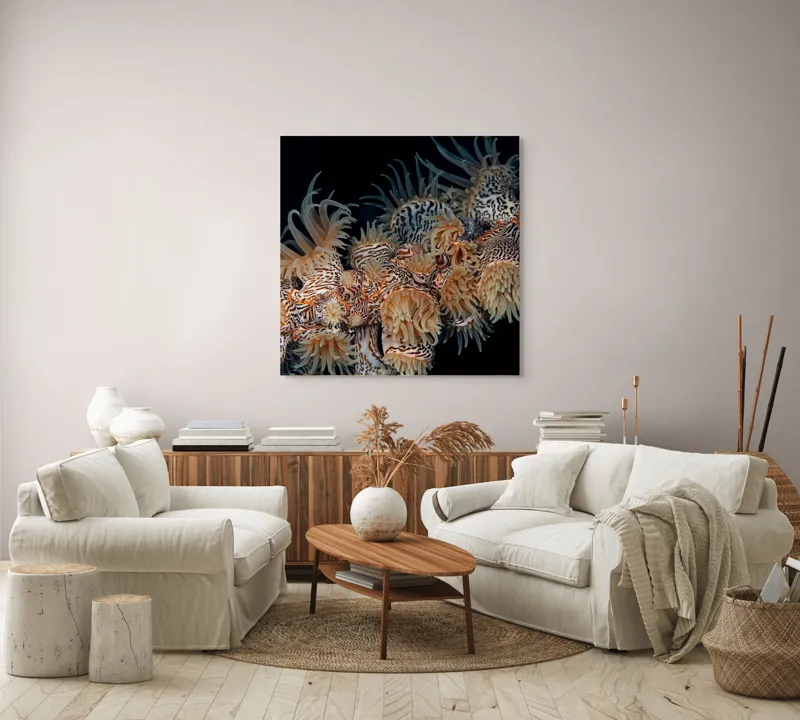 Tablou Canvas, "Coral exotic în adâncuri marine", Tentacule, Model, Subacvatic, Texturi, Contrast, Organism, Vibrant, Detaliu, Exotic, Misterios, 100 x 100 cm – poza 3