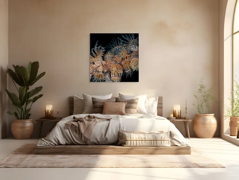 Tablou Canvas, "Coral exotic în adâncuri marine", Tentacule, Model, Subacvatic, Texturi, Contrast, Organism, Vibrant, Detaliu, Exotic, Misterios, 100 x 100 cm – poza 4