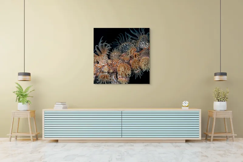 Tablou Canvas, "Coral exotic în adâncuri marine", Tentacule, Model, Subacvatic, Texturi, Contrast, Organism, Vibrant, Detaliu, Exotic, Misterios, 100 x 100 cm – poza 5