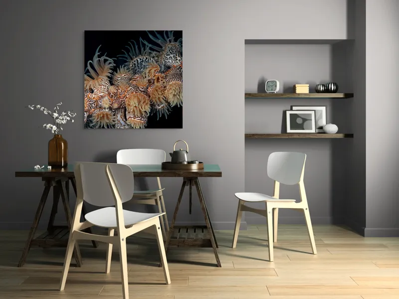Tablou Canvas, "Coral exotic în adâncuri marine", Tentacule, Model, Subacvatic, Texturi, Contrast, Organism, Vibrant, Detaliu, Exotic, Misterios, 100 x 100 cm – poza 6