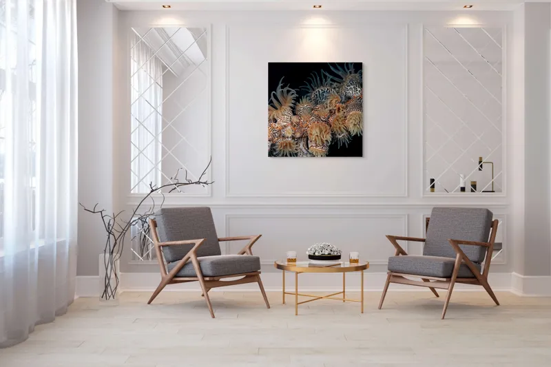 Tablou Canvas, "Coral exotic în adâncuri marine", Tentacule, Model, Subacvatic, Texturi, Contrast, Organism, Vibrant, Detaliu, Exotic, Misterios, 100 x 100 cm – poza 7