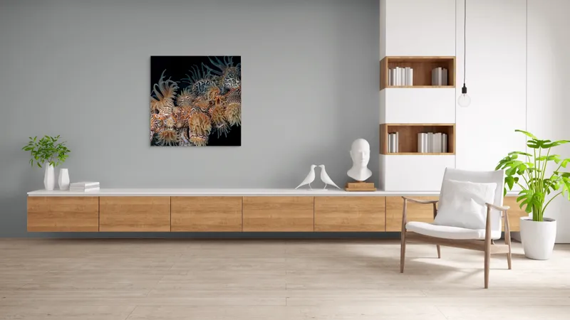 Tablou Canvas, "Coral exotic în adâncuri marine", Tentacule, Model, Subacvatic, Texturi, Contrast, Organism, Vibrant, Detaliu, Exotic, Misterios, 100 x 100 cm – poza 8