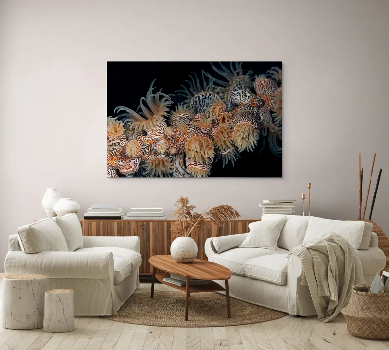 Tablou Canvas, "Coral exotic în adâncuri marine", Tentacule, Model, Subacvatic, Texturi, Contrast, Organism, Vibrant, Detaliu, Exotic, Misterios, 150 x 100 cm – poza 3