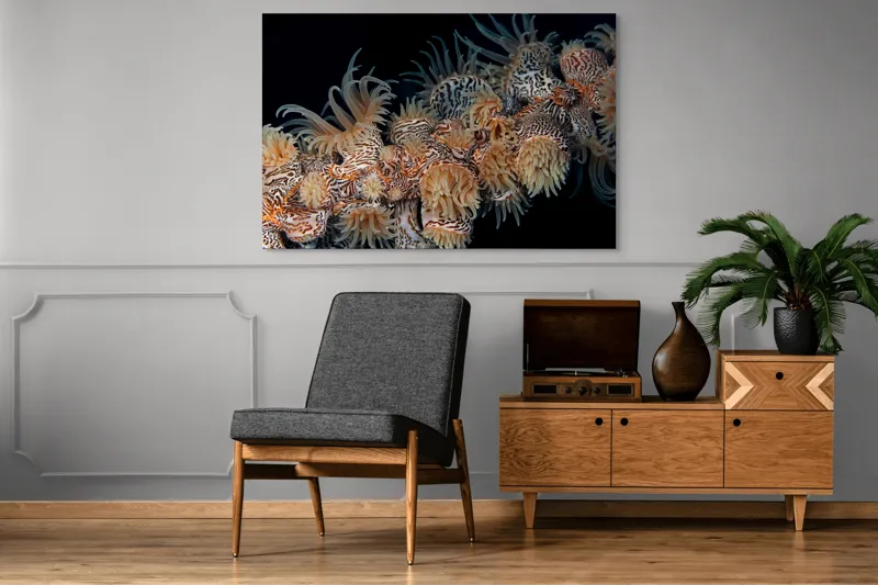 Tablou Canvas, "Coral exotic în adâncuri marine", Tentacule, Model, Subacvatic, Texturi, Contrast, Organism, Vibrant, Detaliu, Exotic, Misterios, 150 x 100 cm – poza 8