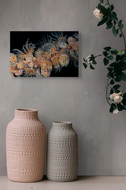 Tablou Canvas, "Coral exotic în adâncuri marine", Tentacule, Model, Subacvatic, Texturi, Contrast, Organism, Vibrant, Detaliu, Exotic, Misterios, 39 x 26 cm – poza 4