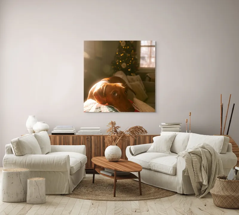 Tablou Canvas, "Lumina caldă a sărbătorilor de iarnă", Scânteietor, Crăciun, Cald, Odihnă, Luminos, Festiv, Reconfortant, Jucăuș, 100 x 100 cm – poza 3