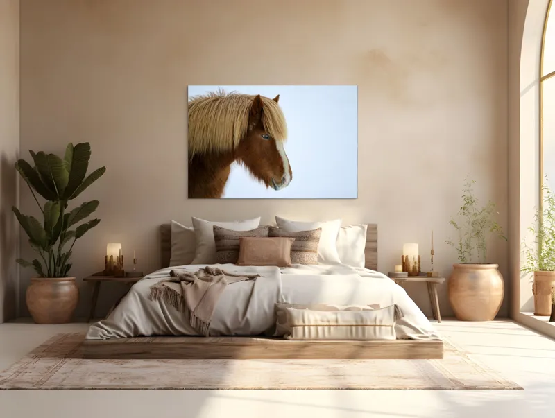 Tablou Canvas, "Nu pot spune cine este în imagine.", Cal, Blond, Privire, Blând, Plete, Zăpadă, Profil, Rase, Coadă, Ochii, 150 x 100 cm – poza 4