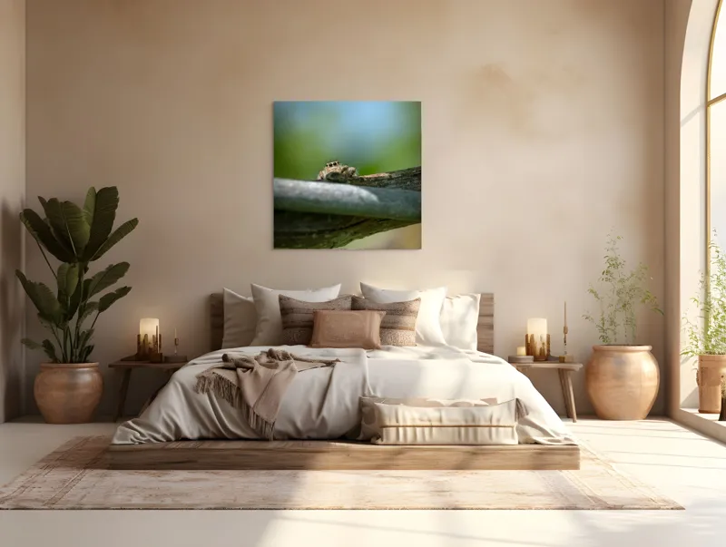 Tablou Canvas, "Privește lumi de sub ramură", Ascuns, Ochios, Zburdalnic, Natură, Blând, Verde, Senin, Ramură, Observator, 100 x 100 cm – poza 4