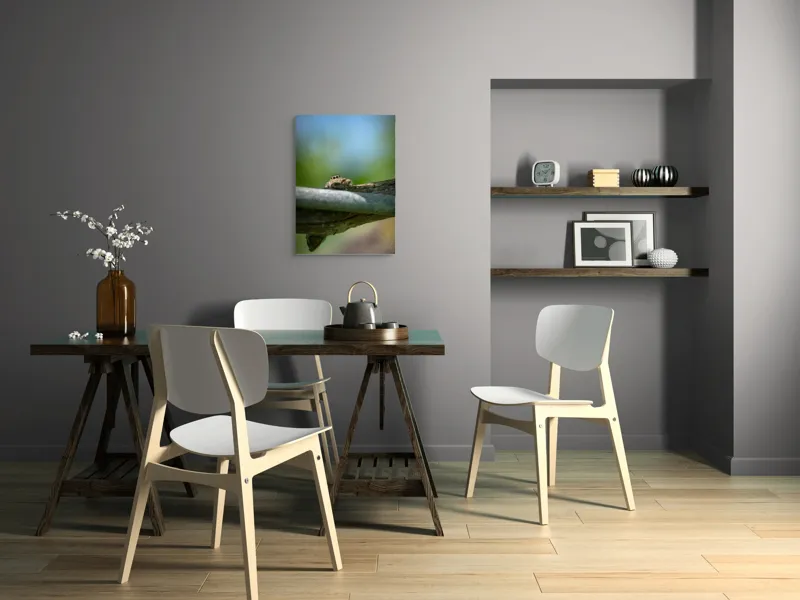 Tablou Canvas, "Privește lumi de sub ramură", Ascuns, Ochios, Zburdalnic, Natură, Blând, Verde, Senin, Ramură, Observator, 50 x 70 cm – poza 5