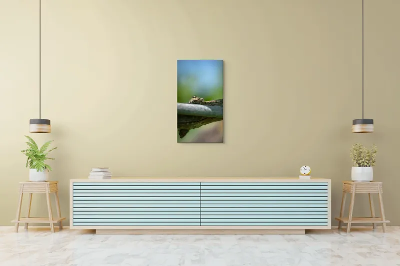 Tablou Canvas, "Privește lumi de sub ramură", Ascuns, Ochios, Zburdalnic, Natură, Blând, Verde, Senin, Ramură, Observator, 50 x 90 cm – poza 6