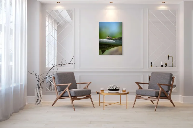 Tablou Canvas, "Privește lumi de sub ramură", Ascuns, Ochios, Zburdalnic, Natură, Blând, Verde, Senin, Ramură, Observator, 70 x 100 cm – poza 8