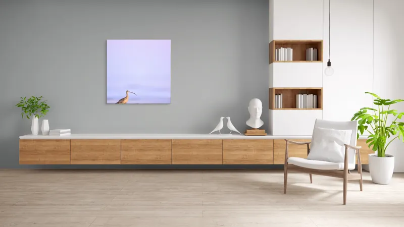 Tablou Canvas, "Păsărea singuratică la apus pastelat", Pasăre, Plajă, Apus, Siluetă, Liniște, Natură, Zare, Solitudine, 100 x 100 cm – poza 8