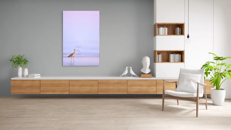 Tablou Canvas, "Păsărea singuratică la apus pastelat", Pasăre, Plajă, Apus, Siluetă, Liniște, Natură, Zare, Solitudine, 100 x 150 cm – poza 8